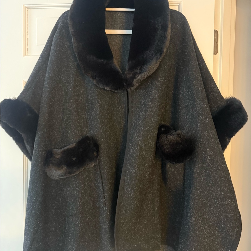 Magic Gray and Black Faux Fur Cape